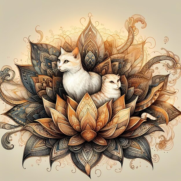 um desenho de dois gatos em uma flor com a palavra os gatos sobre ele