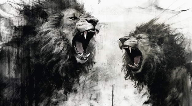 Um desenho de dois leões com a palavra leão na frente.
