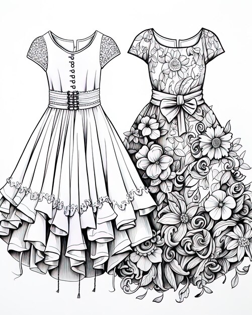 Foto um desenho de dois vestidos com flores e a palavra verão na parte inferior