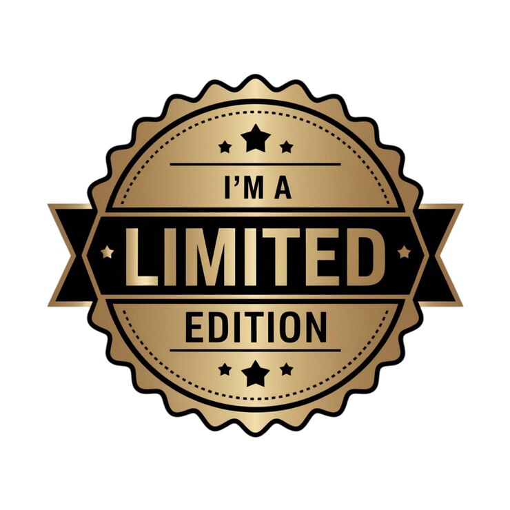 Foto um desenho de emblema dourado apresenta o texto im a limited edition com embelezamentos de estrelas