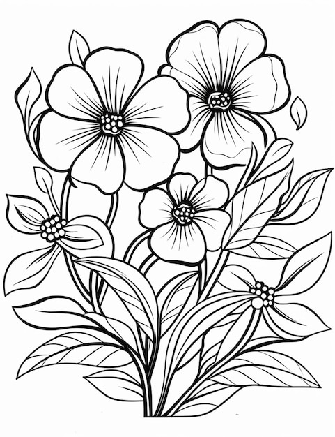 um desenho de flores com folhas e flores em um fundo branco ai generativo