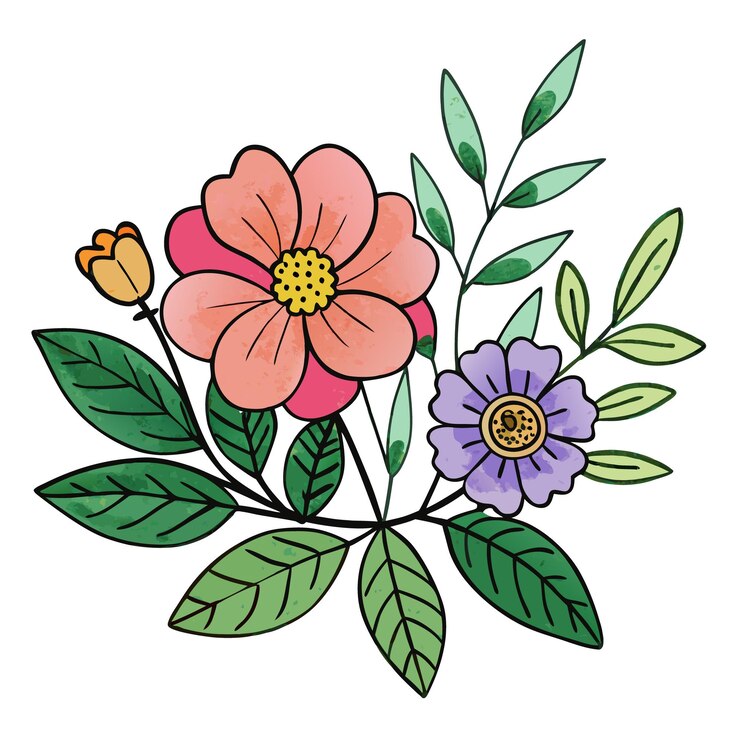 Foto um desenho de flores com uma borboleta na parte inferior