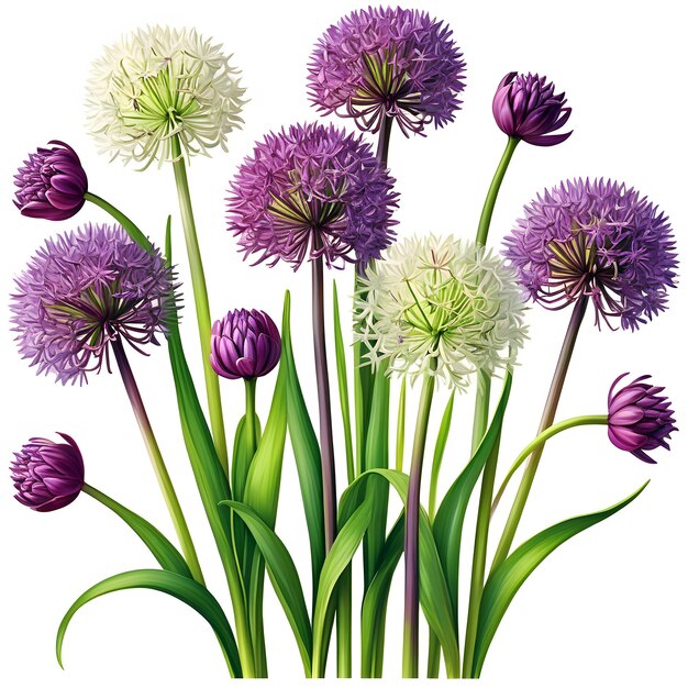 Foto um desenho de flores de allium roxo