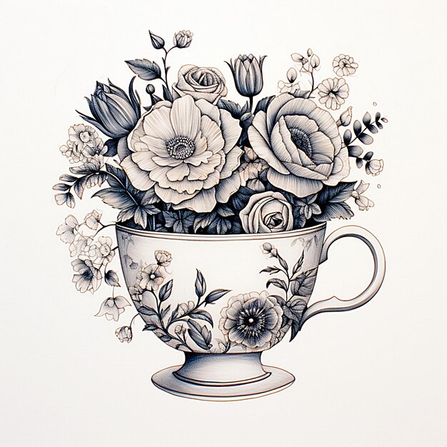 Foto um desenho de flores num vaso