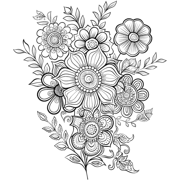 um desenho de flores que são desenhadas em preto e branco