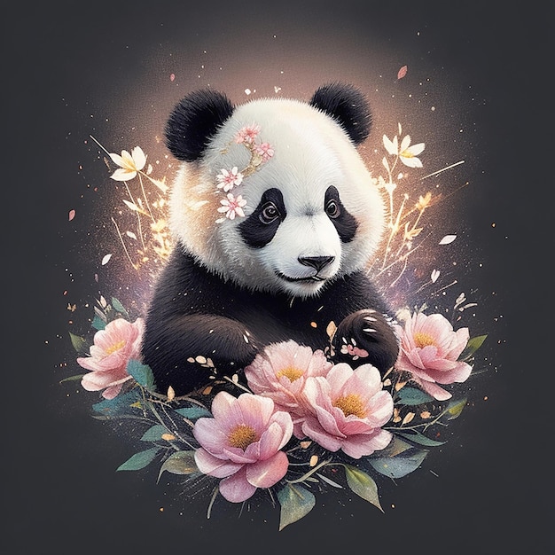 Um desenho de ilustração de panda para uma camiseta ou papel de parede é gerado