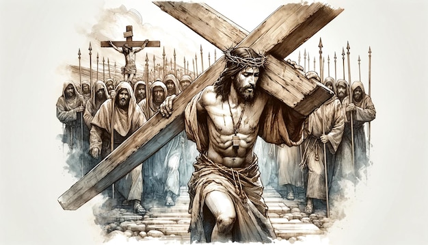 Foto um desenho de jesus com uma cruz no meio