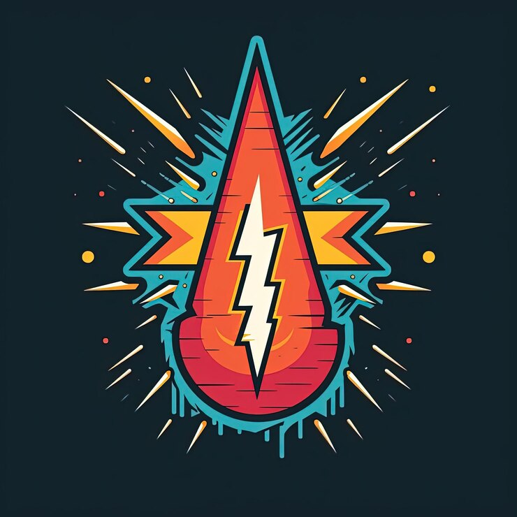 Foto um desenho de linha com relâmpagos no estilo de retro rock