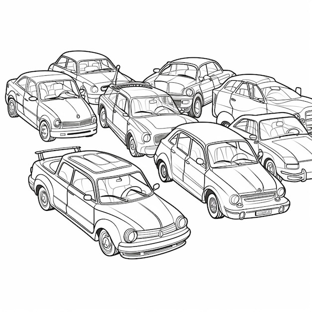 Foto um desenho de linha de carros em um fundo branco