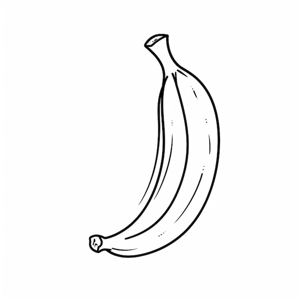 Um desenho de linha preto e branco de uma banana.