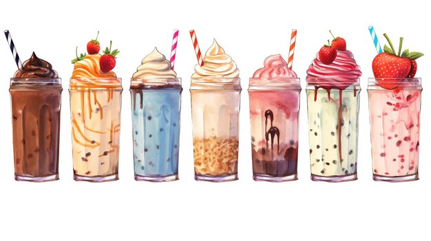 Um desenho de milkshakes com as palavras café gelado no topo