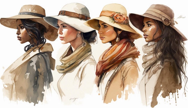 Um desenho de mulheres usando chapéus da empresa da empresa