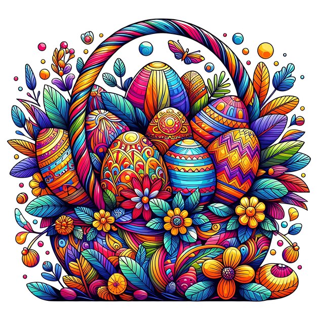 um desenho de ovos de Páscoa com ovos de páscoa coloridos