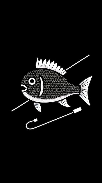 um desenho de peixe com um peixe nele e um bastão no meio dele