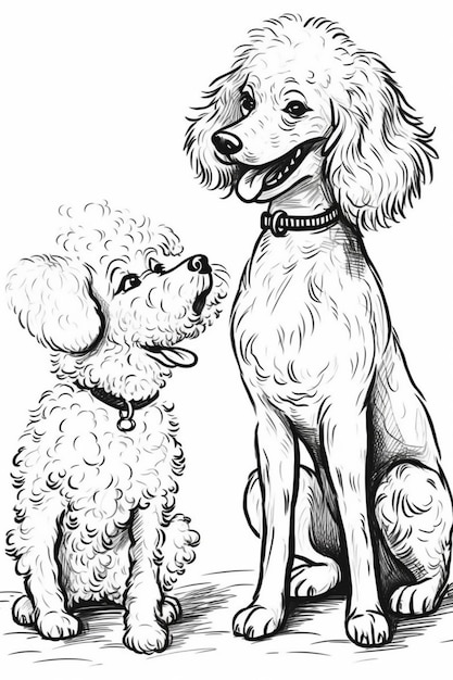 Um desenho de poodles e um poodle.