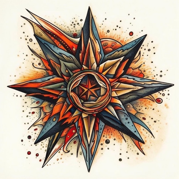 Um desenho de tatuagem de uma estrela com uma estrela no meio generativa ai