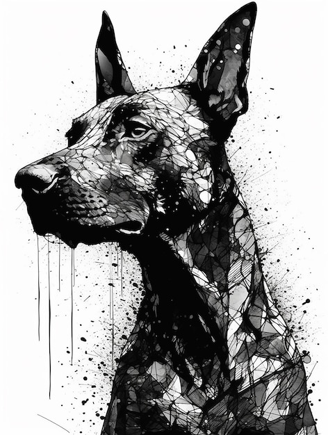 Um desenho de tinta preta de um cão