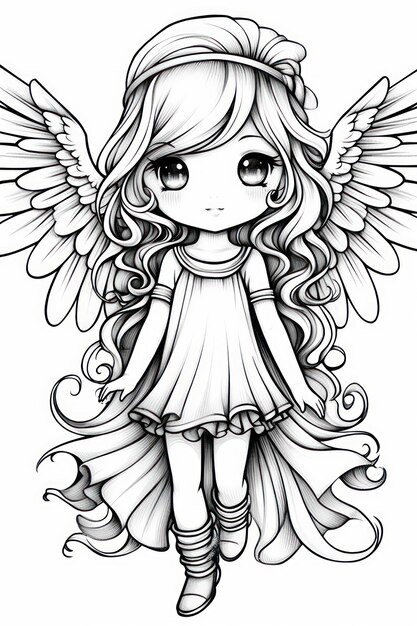 Desenho de Anjo com grandes asas pintado e colorido por Utau o dia