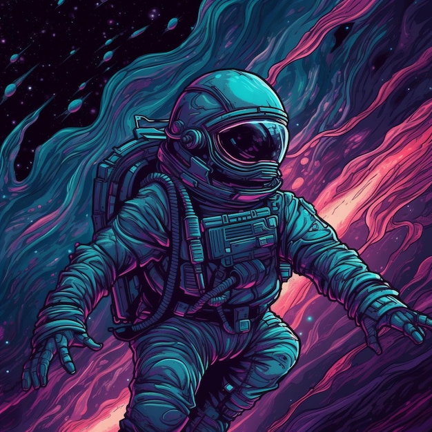 um desenho de um astronauta no espaço sideral