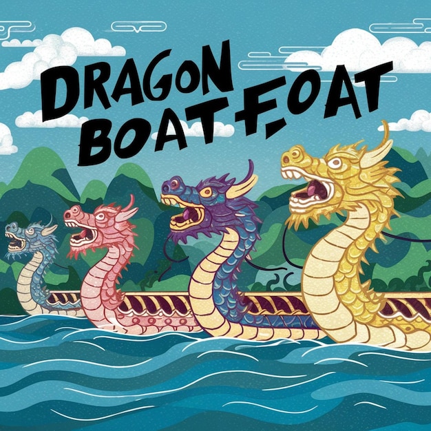 Um desenho de um barco dragão que diz barco dragão nele