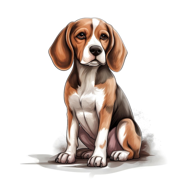 Um desenho de um beagle sentado sobre um fundo branco