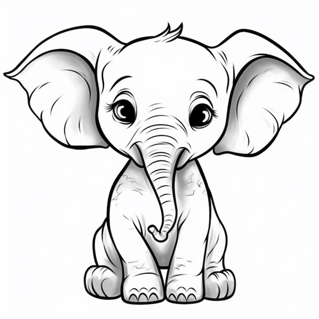um desenho de um bebê elefante sentado com a tromba para cima generativa ai