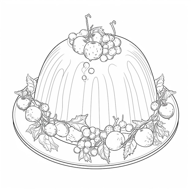 um desenho de um bolo com frutas vermelhas e frutas vermelhas em cima generativo ai