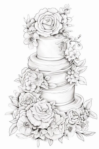 Desenho Colorido De Bolo De Casamento Ilustração do Vetor - Ilustração de  flor, alegria: 274658793