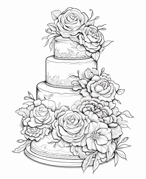 Desenho Colorido De Bolo De Casamento Ilustração do Vetor - Ilustração de  flor, alegria: 274658793