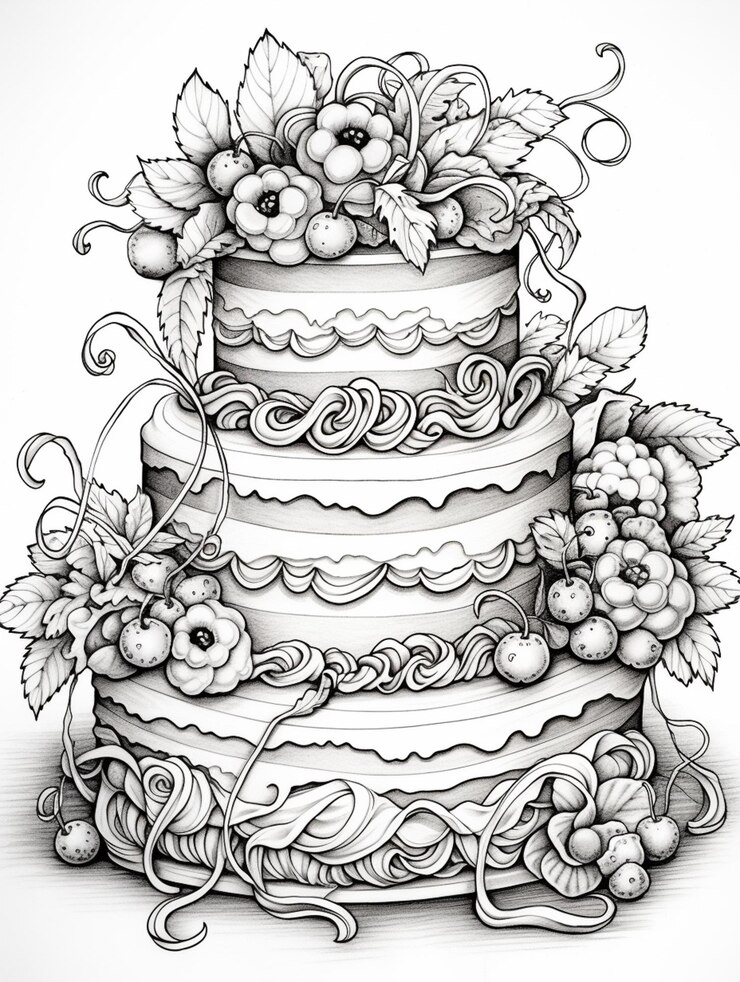 Foto um desenho de um bolo de três camadas com uvas e uvas no topo ai generativo