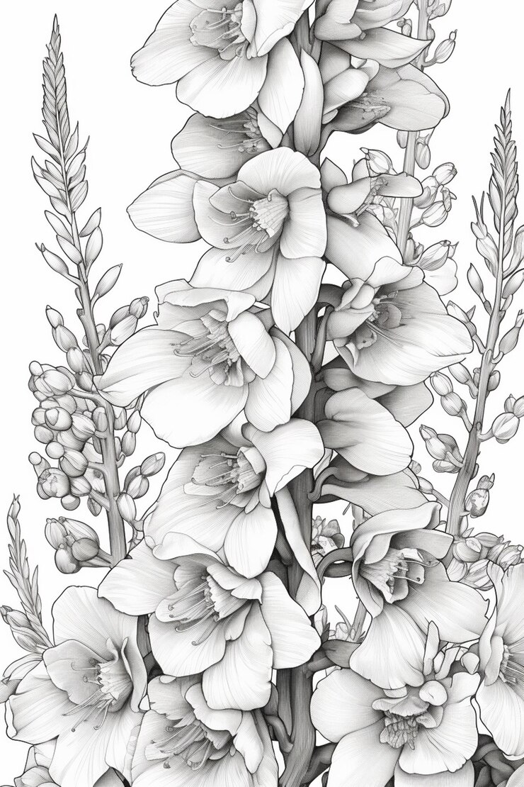 Foto um desenho de um bouquet de flores com folhas e flores generativas ai
