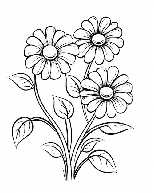 um desenho de um bouquet de flores com folhas em um fundo branco generativo ai