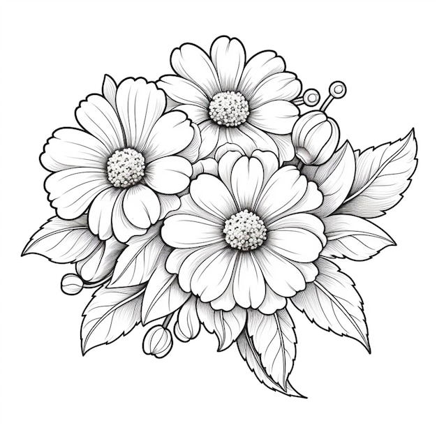 um desenho de um bouquet de flores com folhas generativas ai