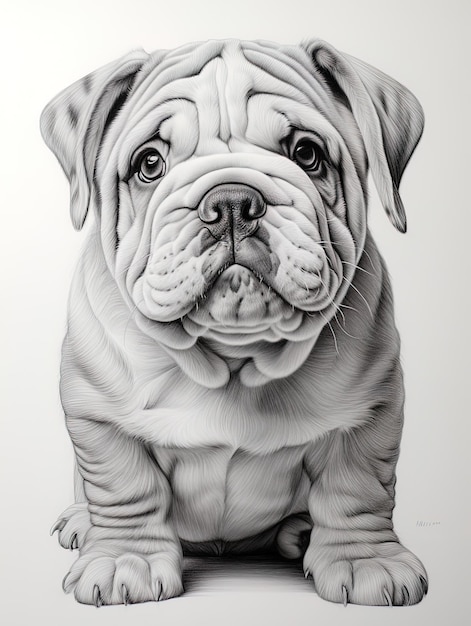 um desenho de um bulldog com um nariz preto e nariz.