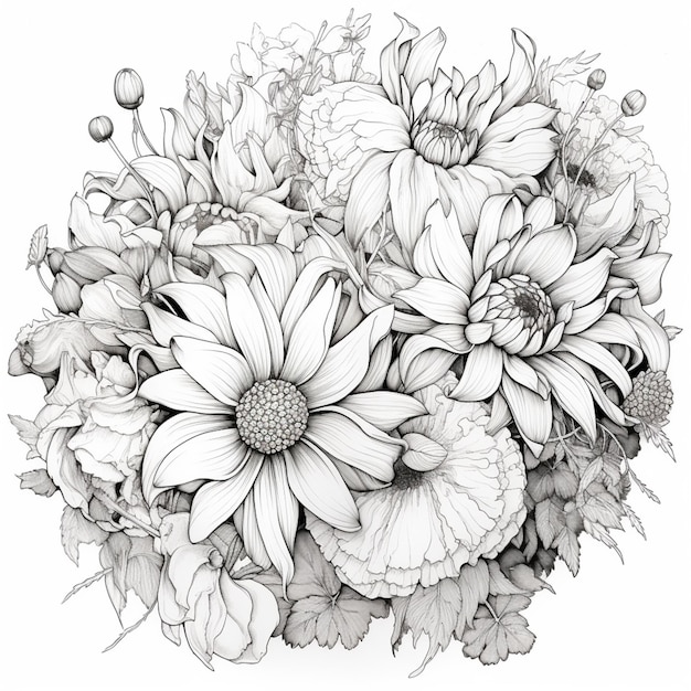 Um desenho de um buquê de flores com a palavra "on it"