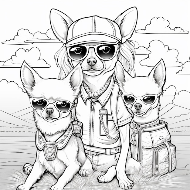 um desenho de um cachorro com óculos escuros e um chapéu e uma mochila generativa ai
