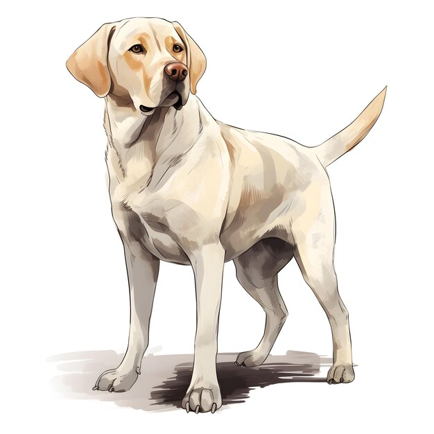 Um desenho de um cachorro que é amarelo e branco.