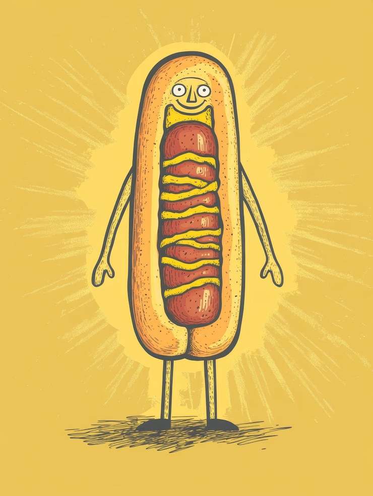 Foto um desenho de um cachorro-quente com mostarda