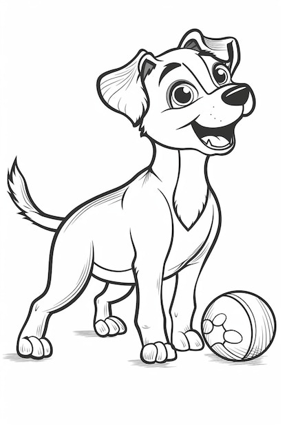 Foto um desenho de um cão com uma bola e a palavra cão nele