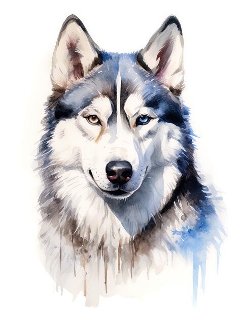 um desenho de um cão husky que tem olhos azuis