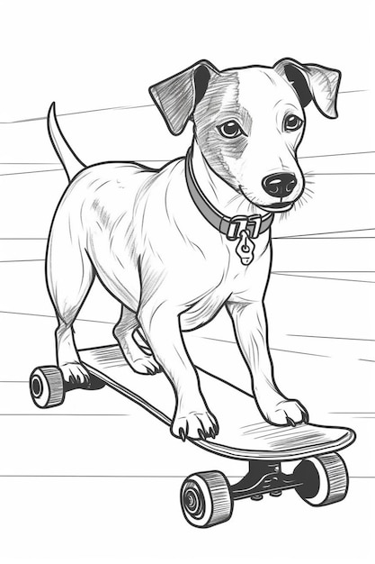 Foto um desenho de um cão montando um skate em uma rua generativa ai