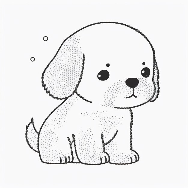 Foto um desenho de um cão sentado em uma superfície branca