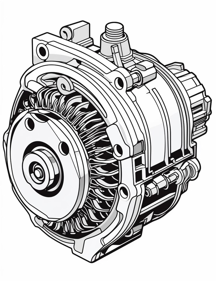 Foto um desenho de um carro alterando o motor com uma caixa de engrenagens generativa ai