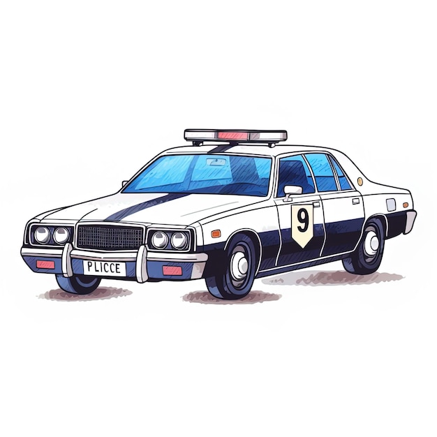 Foto um desenho de um carro da polícia com o número 9 nele