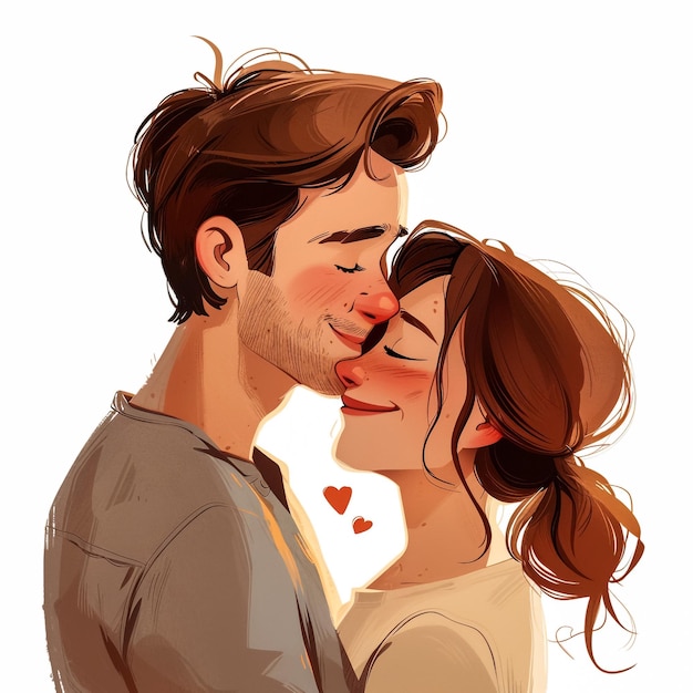 Um desenho de um casal a beijar-se e as palavras " amor " no rosto.