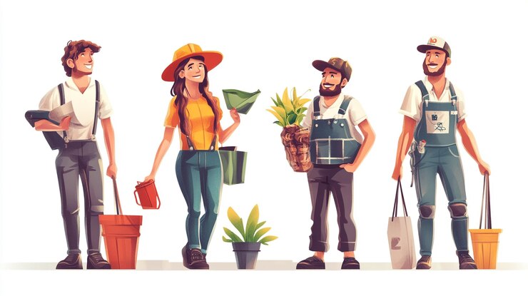 Foto um desenho de um casal com plantas em vaso