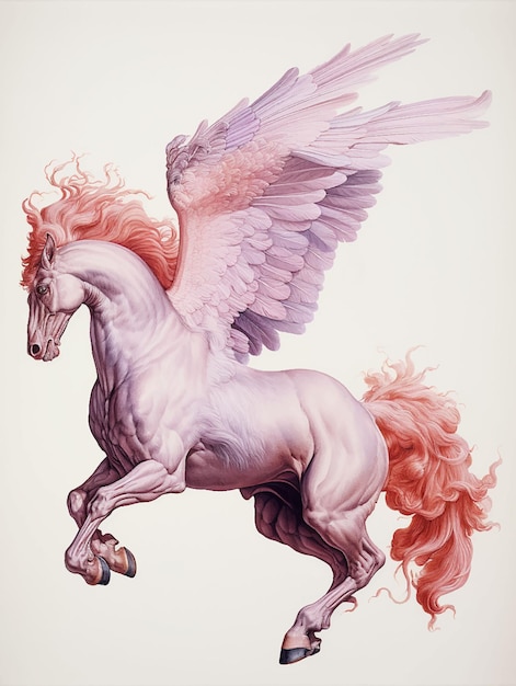 Um desenho de um cavalo branco com asas que diz "asas".