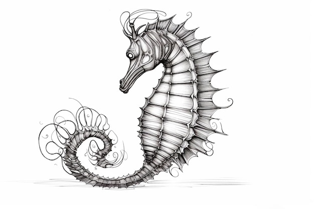 Um desenho de um cavalo-marinho com um desenho em espiral.