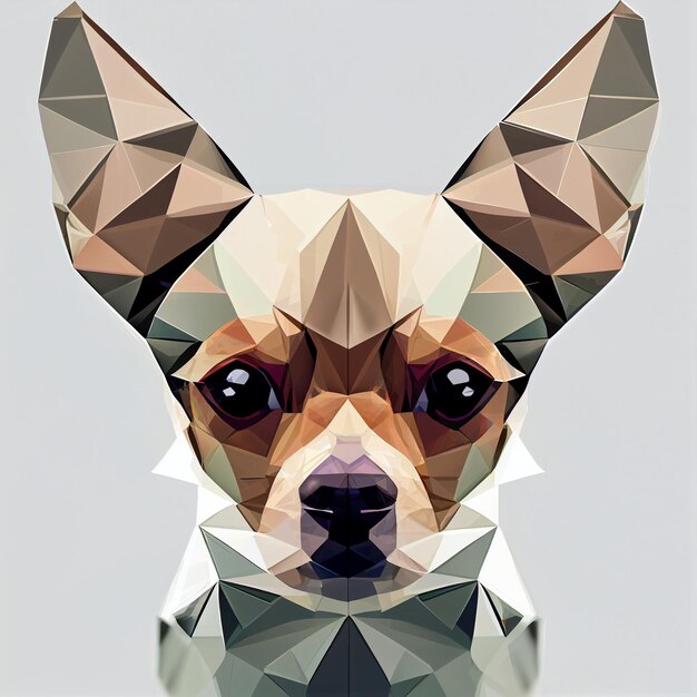 Um desenho de um chihuahua com um rosto triangular.