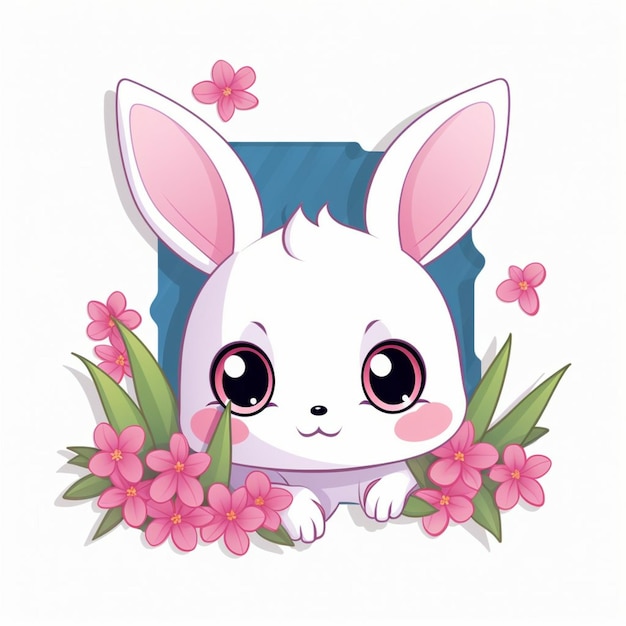 um desenho de um coelho com flores